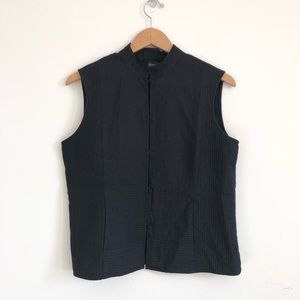 Eileen Fisher black stitched silk tank top